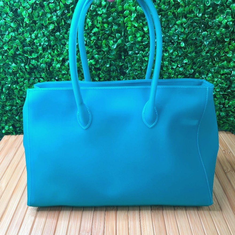 Jelly Tote Blue Green Transparent Purse With Lock and Keys - Picture 2 of 11